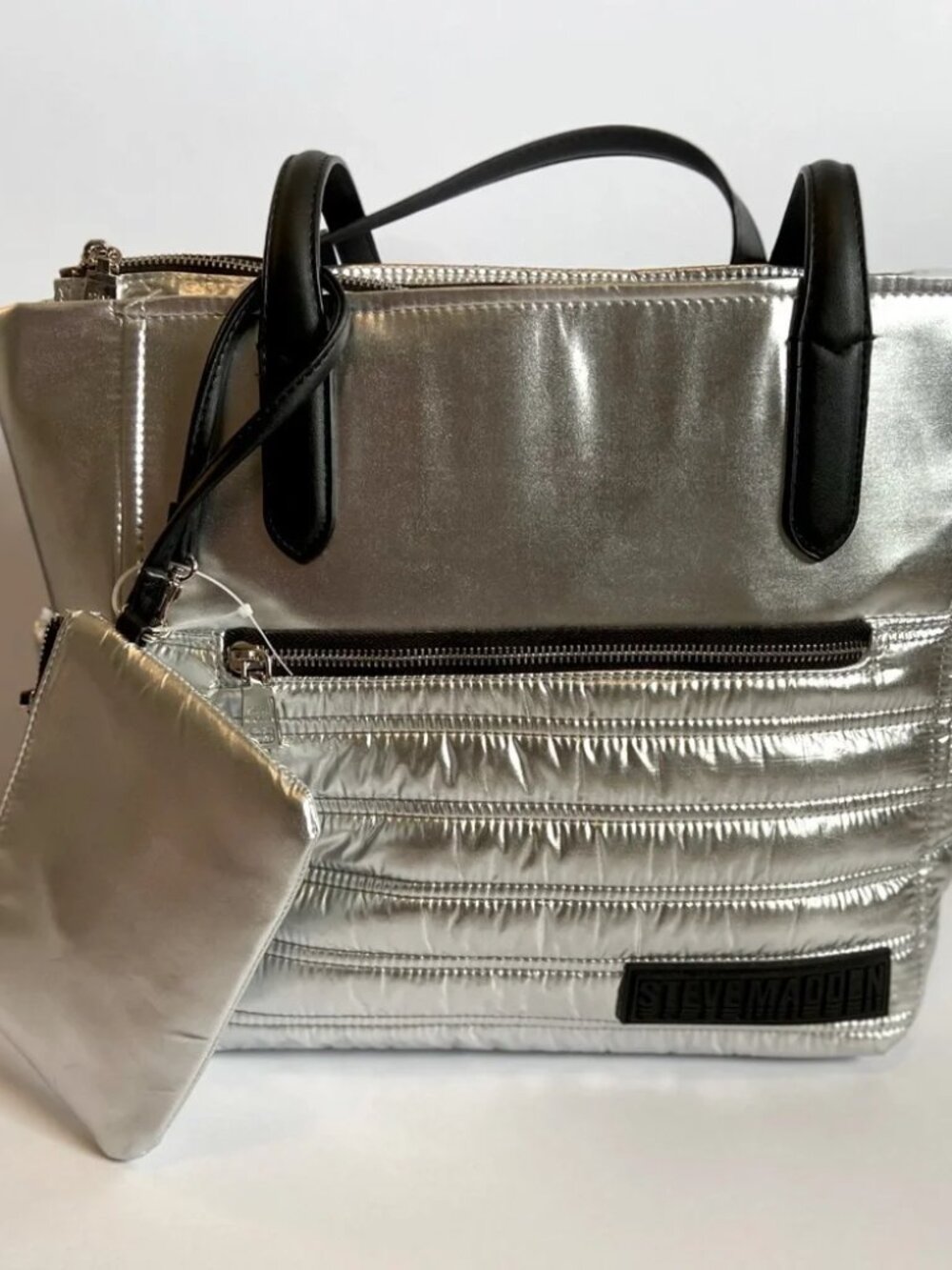 Steve Madden Tote & Wristlet Pouch-Silver-NWT